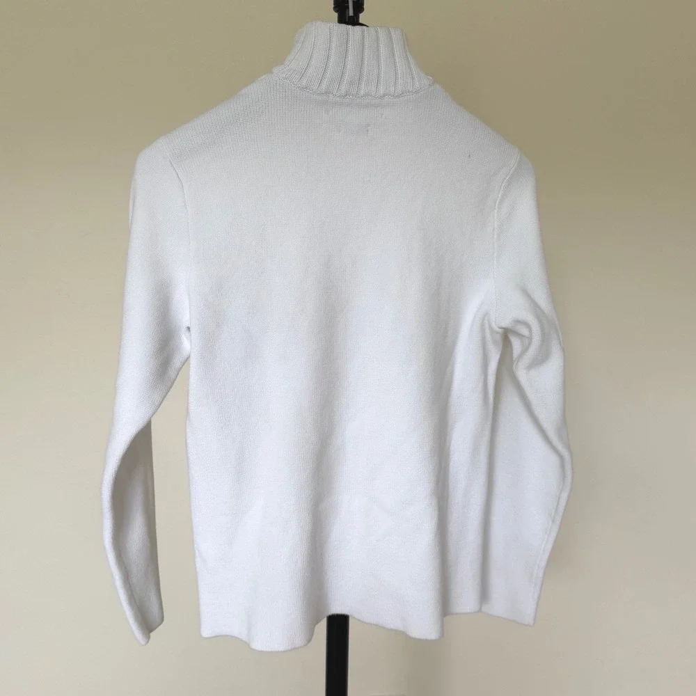90's Polo Ralph Lauren White Cotton Quarter Zip Custom American Flag Sweater M - Picture 4 of 7